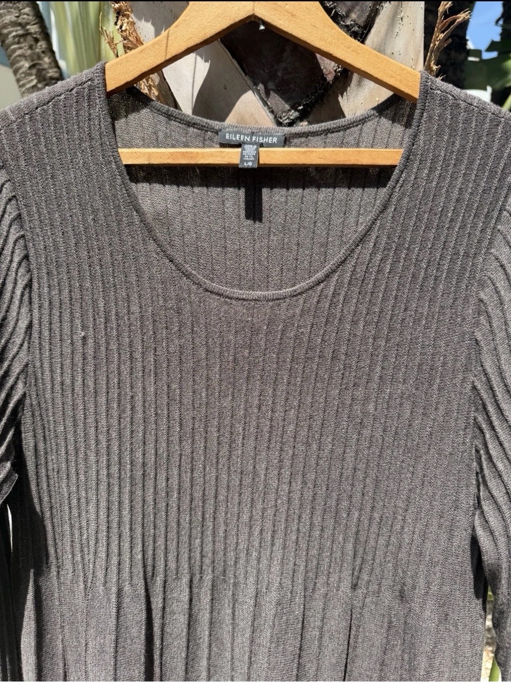 Eileen Fisher Ribbed Scoop-Neck Knit Sweater in Charcoal